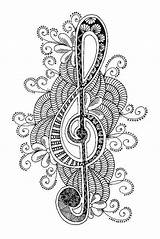Coloring Pages Music Adult Mandala Musique Coloriage Clef Adults Treble Printable Colouring Mandalas Sheets Zentangle Piano Notes Drawings Colorear Sol sketch template
