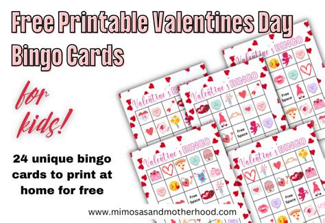 printable valentines day bingo cards  card set mimosas