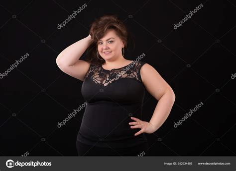 Beautiful Buxom Girl In A Black Evening Dress Portrait Of A Chubby