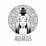 Zodiac Coloring Signs Printable Aquarius Sign Pages Symbol Horoscope Adult Beautiful Illustration Girl Book Artwork Vector Calendar Astrology Dates Shutterstock sketch template