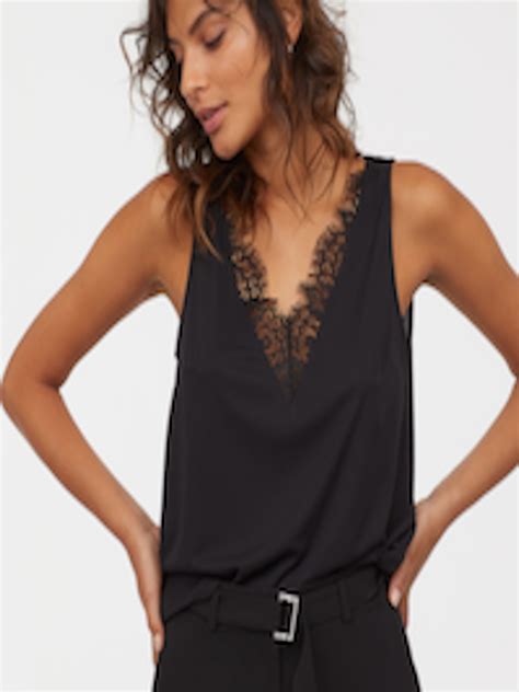 Buy Handm Women Black V Neck Top With Lace Tops For Women
