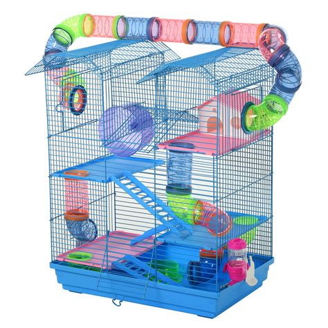 pawhut  tiers hamster cage animal travel carrier  exercise wheels