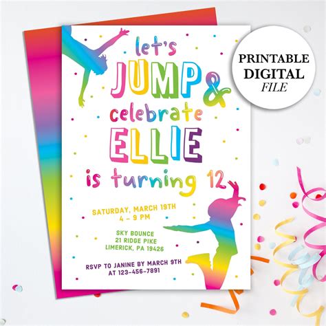 printable trampoline birthday party invitation template