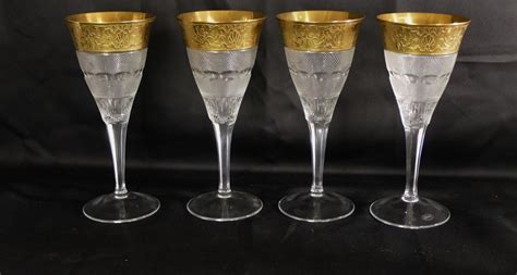Proantic Moser Splendid 4 Water Glasses In Cut Crystal And 24 Carat