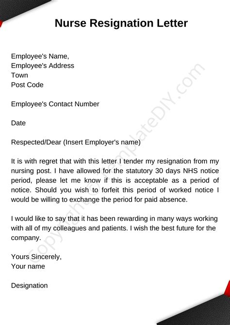nurse resignation letter sample template   word