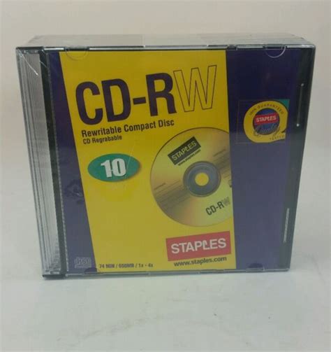 Staples New Cd Rw Rewritable Compact Discs 10 Pack 650mb 74min 1x 4x