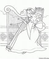 Arpa Harp Harpe Dessin Colorkid Coloriage Prinzessinnen Regina Prinzessin Harpa Playing Coloriages раскраска Principesse Katze Balcone Principessa Rey Pavo Sandrine sketch template
