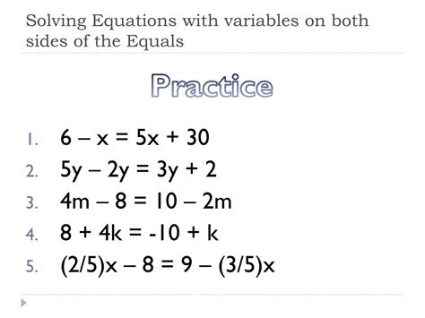 solving equations  variables   sides   equals