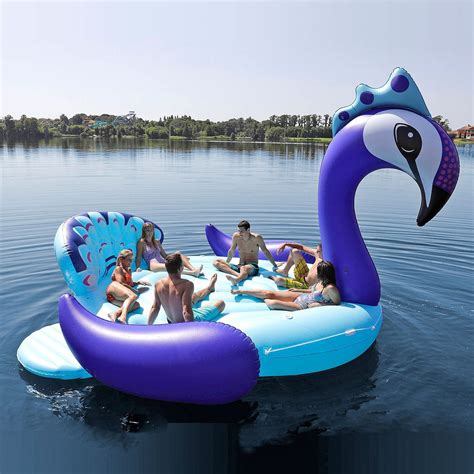 6 persona inflable gigante del pavo real del flotador de la isla con