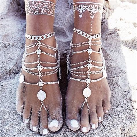 2 pcs gypsy summer beach sexy coin anklet foot women silver metal
