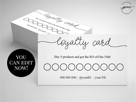 customer loyalty card template printable loyalty cards etsy