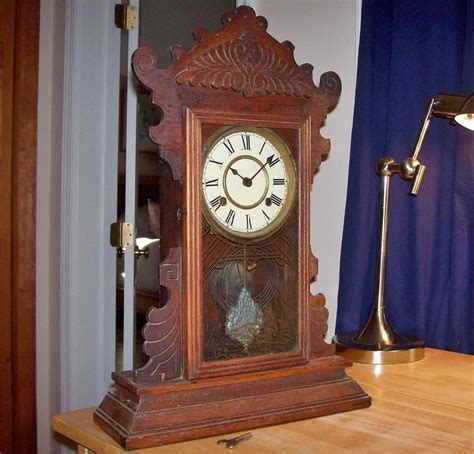 antique  waterbury clock  oak mantel clock originalworking