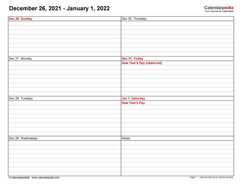 weekly calendars   excel   printable templates