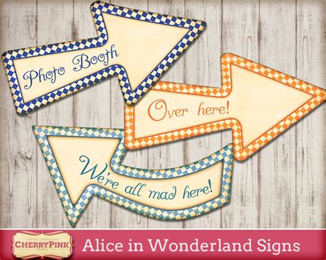 alice  wonderland arrows printable signs tea party etsy