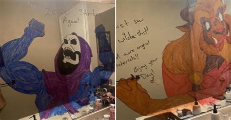 husband doodles on his wife s mirror every morning to help