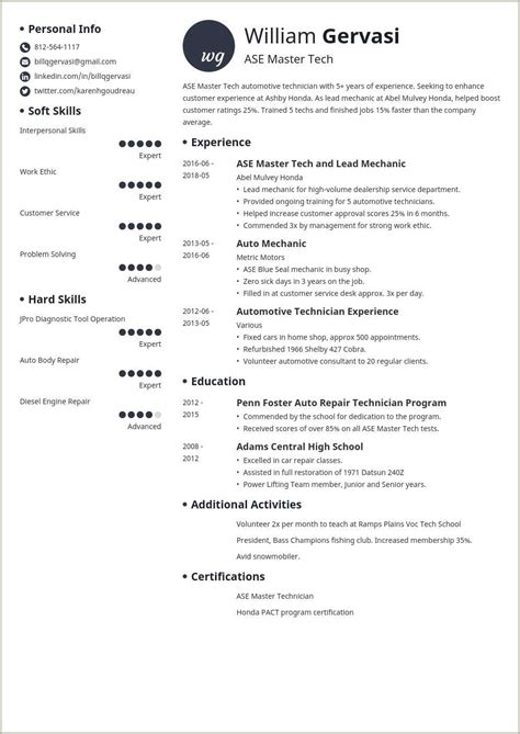 auto mechanic technician resume sample resume  gallery