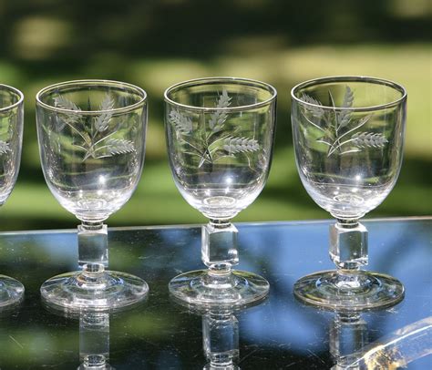 Vintage Etched Wine Cordials Glasses Set Of 6 Circa 1950 4 Oz