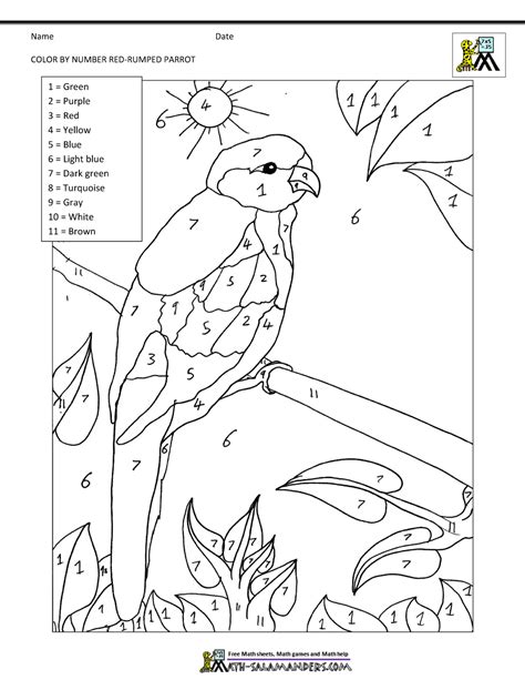 color  number sheets bird theme