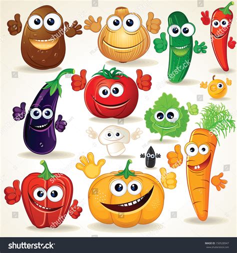 Funny Various Cartoon Vegetables Vector Clip Art