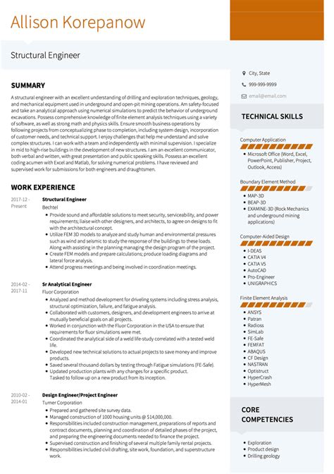 structural engineer cv examples templates visualcv