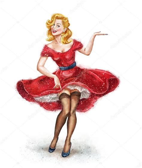 Birthday Pin Up Girl Girl With Open Hand In Vintage