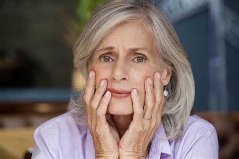 close up portrait of worried senior woman stock image image of