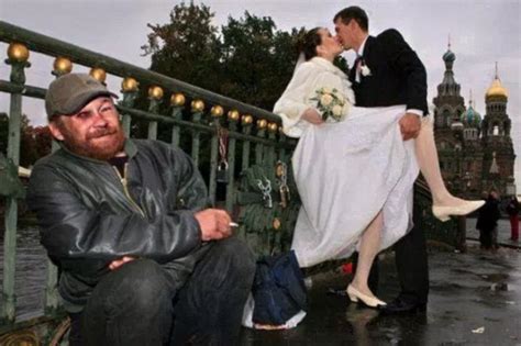 russian trend sees wedding photographs photoshopped into happy couple s