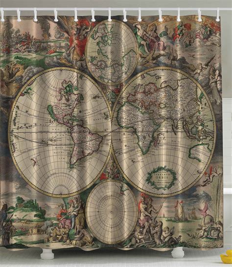 Shower Curtain Antiques Old World Map Globe Art Lounge
