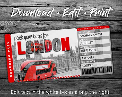surprise london trip ticket england vacation  instant  boarding pass