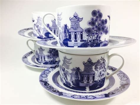 set   bristol house china tea coffee cup blue willow design oriental bristolhouse blue
