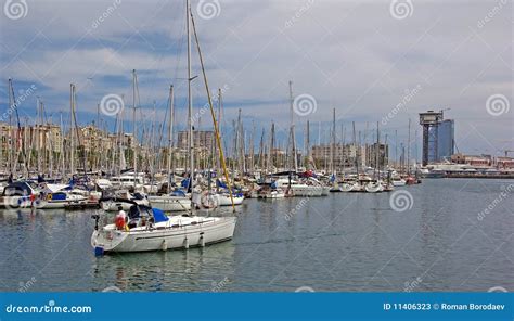 yachts  barcelona stock image image  beach harbour