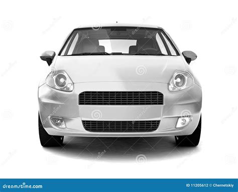 compact silver car front view stock photography image