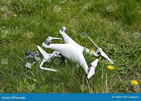 broken unmanned aerial vehicle broken drone  crash stock image image  damage impact