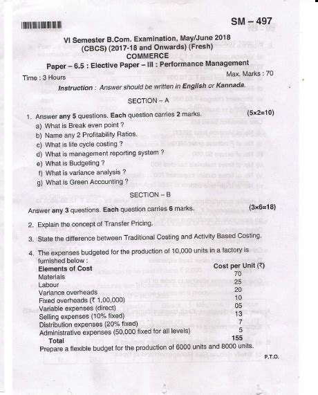 bangalore university bcom commerce paper  elective paper iii