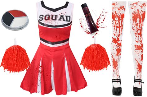ladies red zombie cheerleader womens school fancy dress costume