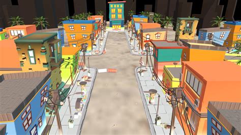 cartoon town buildings and environment 3d model by gamecraftpro