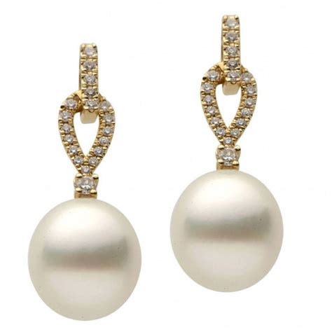 Yellow Gold Pearl And Diamond Dangle Drop Earring For Sale At 1stdibs