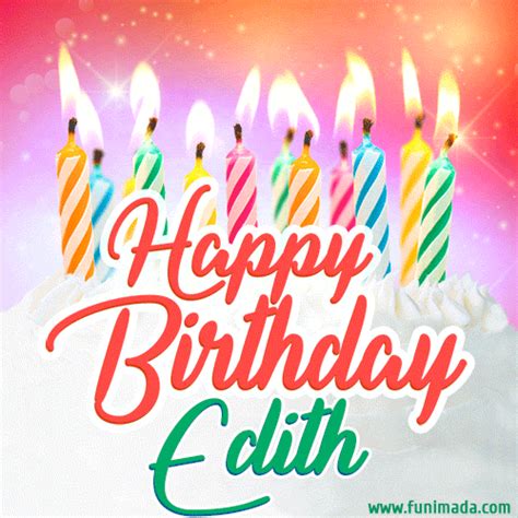 happy birthday gif  edith  birthday cake  lit candles funimadacom