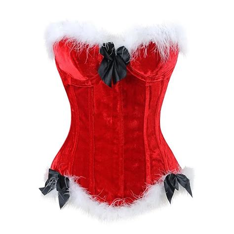 Christmas Corset Costume Womens Miss Santa Bustier Top Red Overbust
