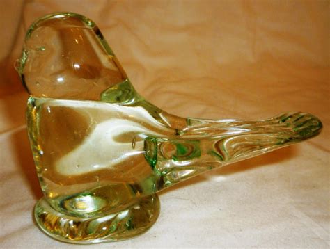 Vintage Fenton Glass Bird On A Nest Figurine Clear W Green