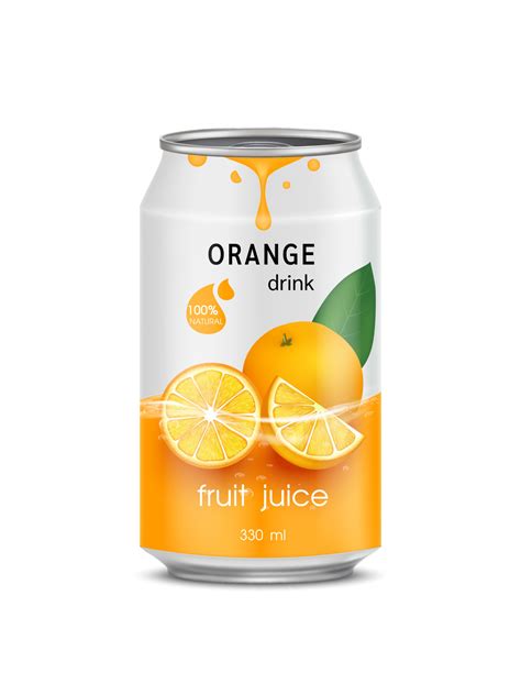 Orange Juice Soft Drink In Aluminum Can And Design Of Orange Fruit