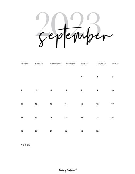 september  calendar clipart bw