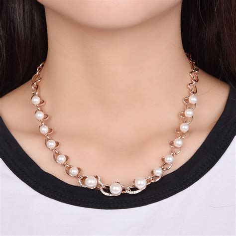 buy roxi brand pearl pendants necklace  women colliers rose gold pearl bead