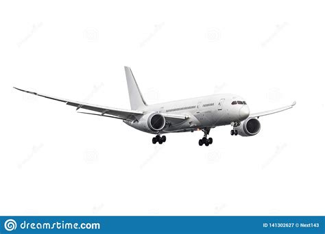 modern straalvliegtuig  met geisoleerd lichaam treft voor landende witte achtergrond