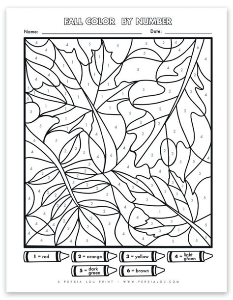 fall color  number fall leaves printable coloring page