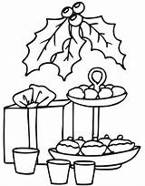 Christmas Goodies Coloring Party Cookies Holly Printable sketch template