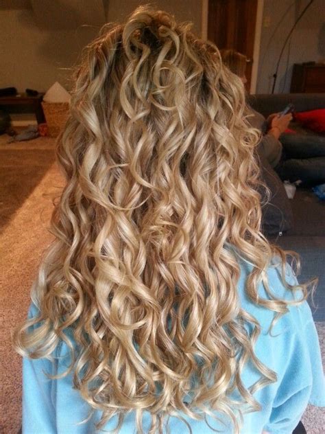 blonde long spiral curls loose perm wavy perm long hair perm long