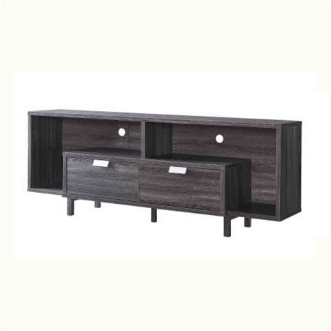 drawer wooden tv stand   open shelves distressed gray saltoro
