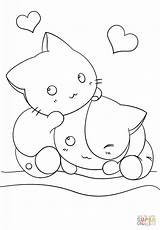 Colorir Kawaii Fofos Supercoloring Gatinho Animais sketch template
