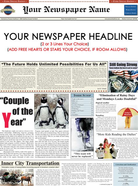 personalized newspaper sample personal headlines